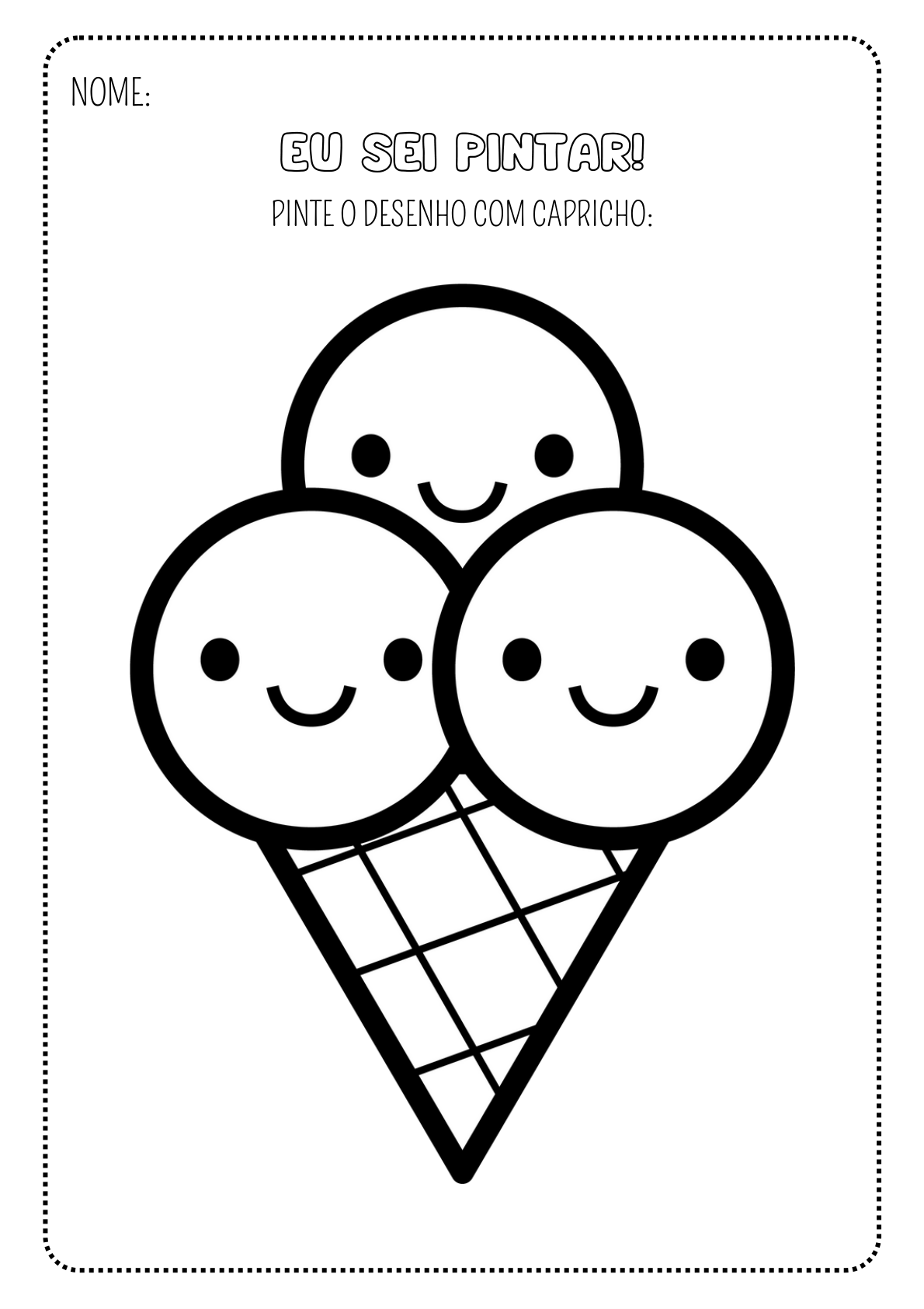 Sorvete de casquinha sorridente — atividade do Super Kit Vamos Pintar