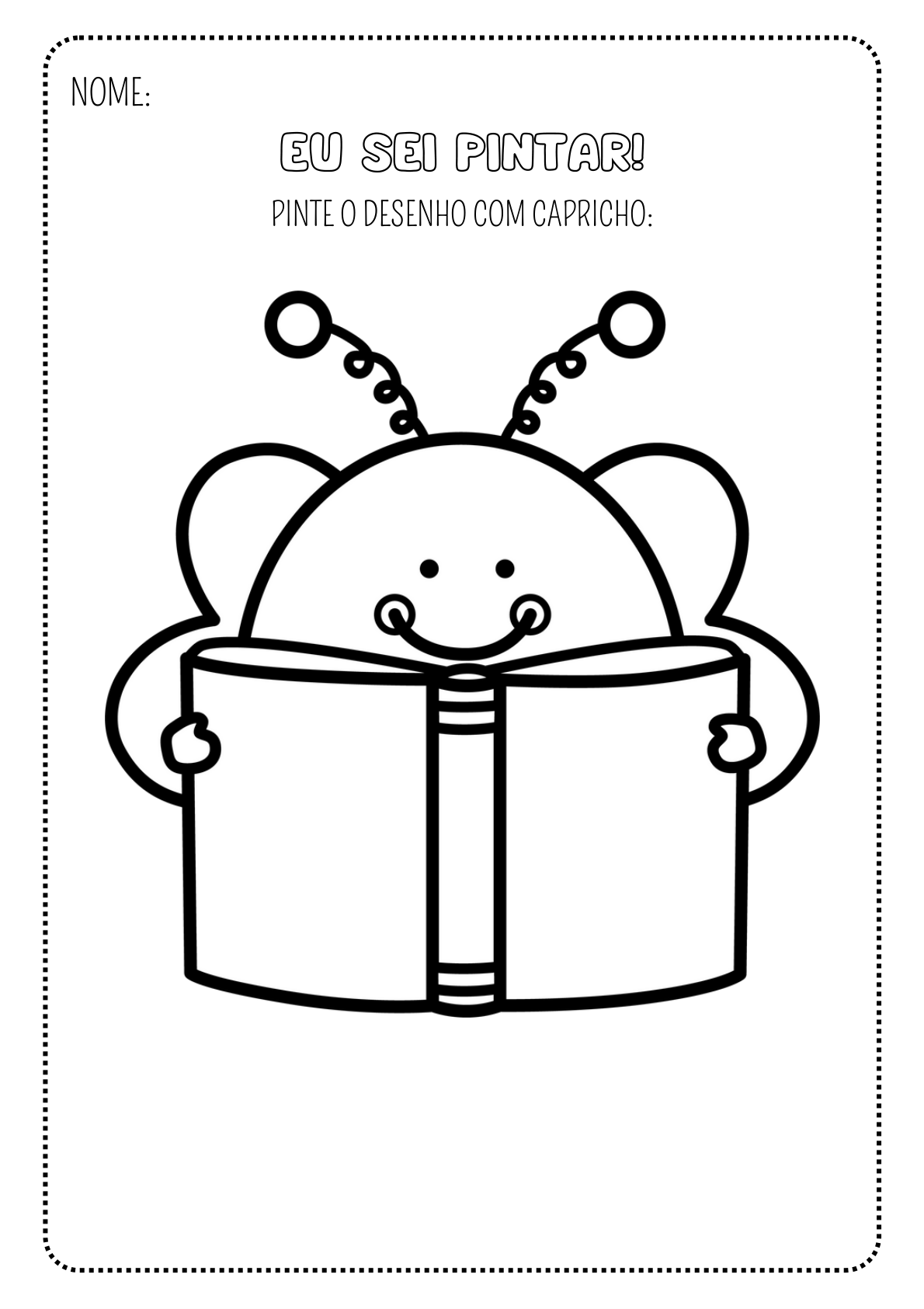 Abelhinha lendo um livro — atividade do Super Kit Vamos Pintar