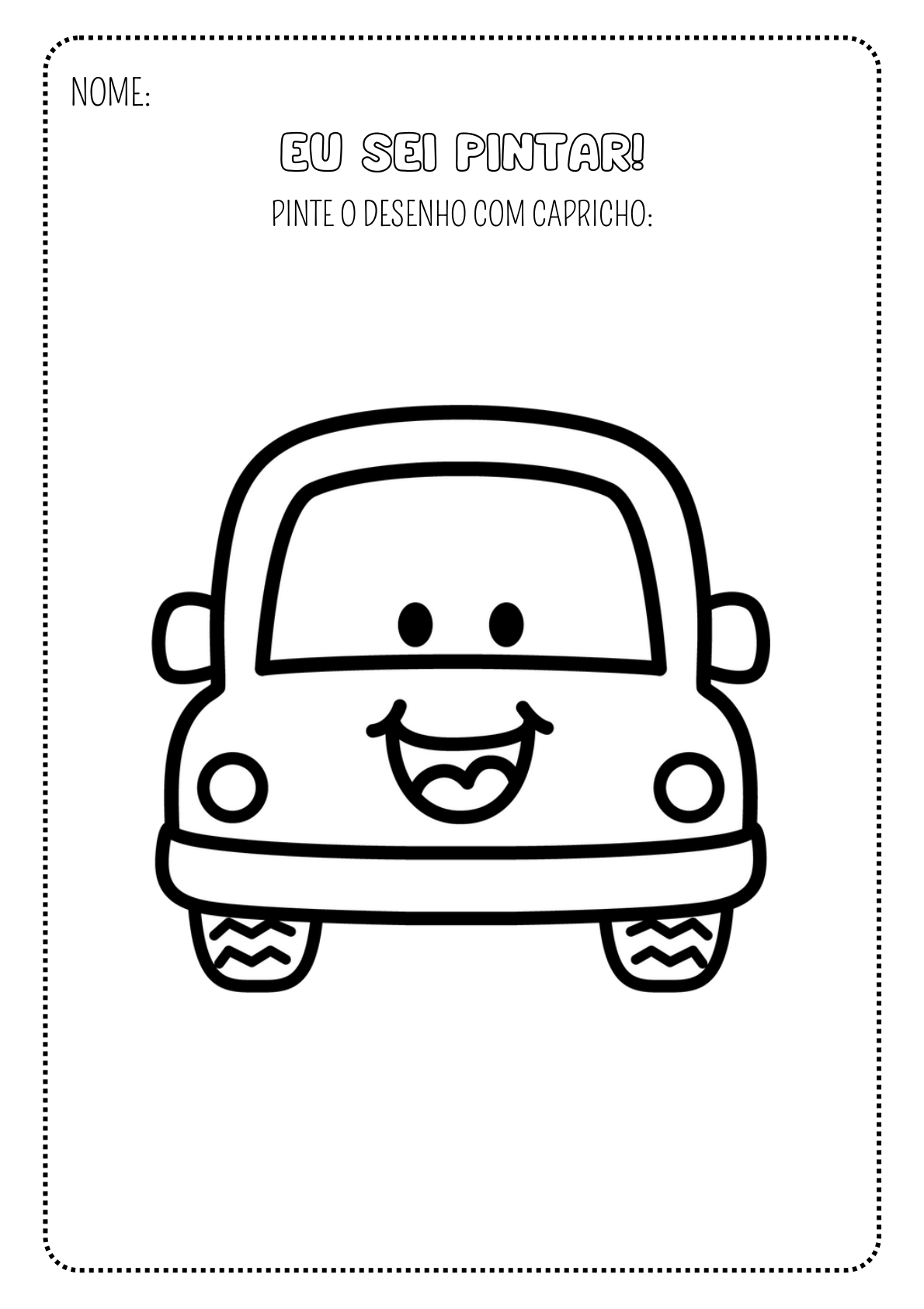 Carrinho divertido sorrindo — atividade do Super Kit Vamos Pintar