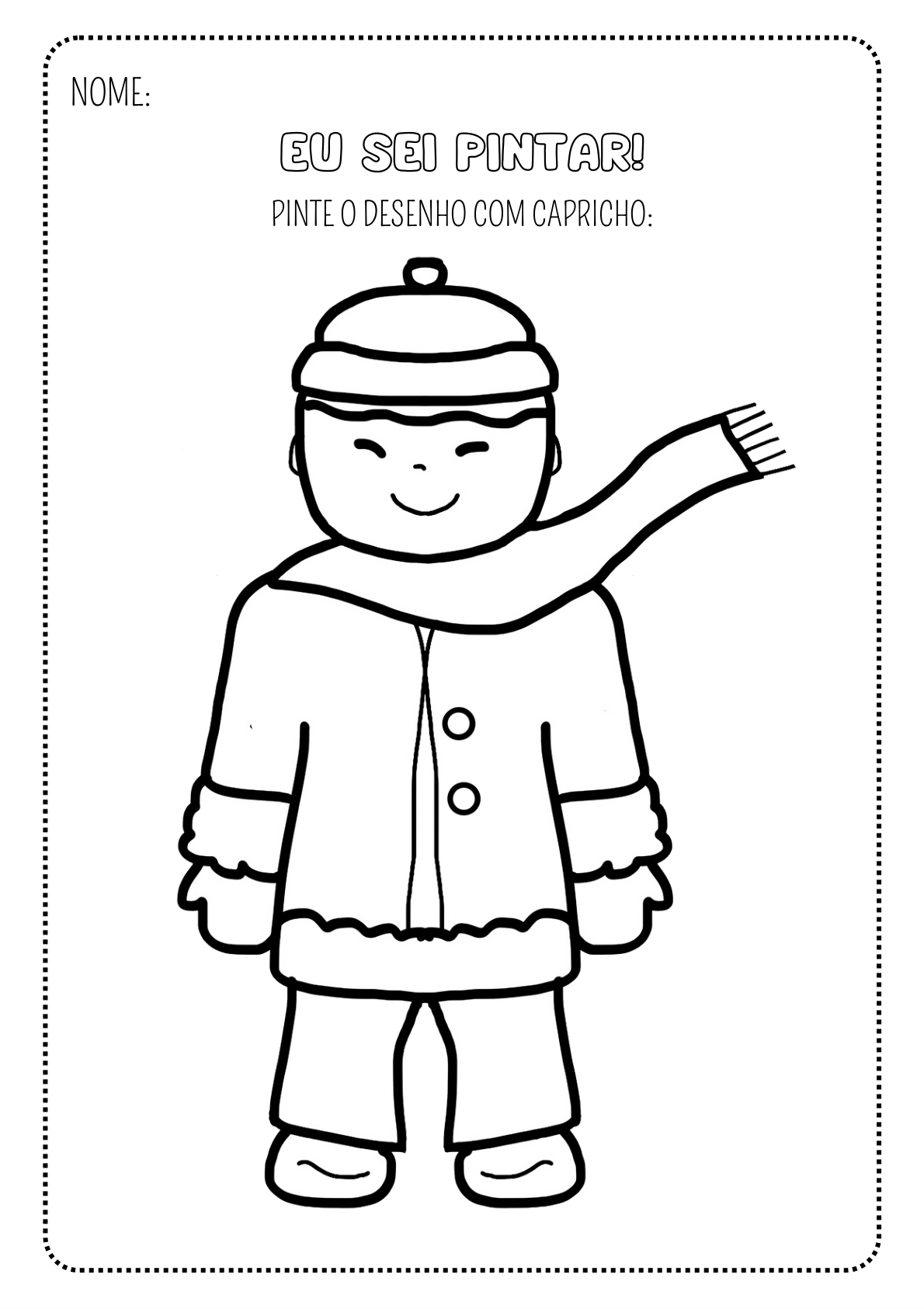 Criança vestida para o inverno — atividade do Super Kit Vamos Pintar